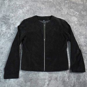 Raffaelo Womens Suede Leather Jacket Size Small Black Silver Zipper Stylish READ